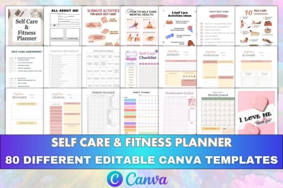 Download Editable Self Care &amp; Fitness Planner KDP - Fitness Collection