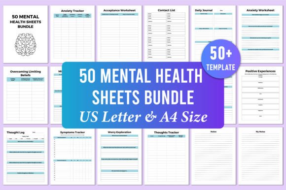 Download Editable 50 Mental Health Sheets Bundle - Premium Resources