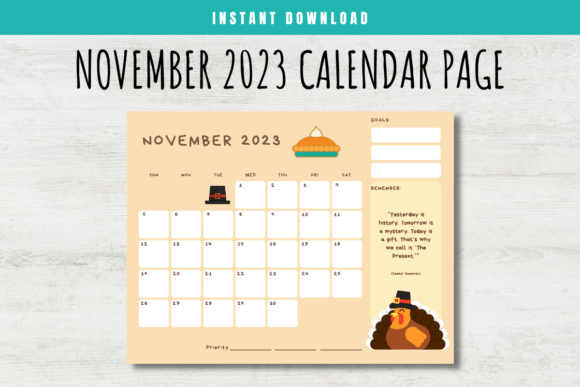 Download November 2023 Calendar Page for Kids - 2023 Collection
