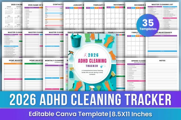 Download 2026 ADHD Cleaning Tracker Bundle Canva - Tracker Collection
