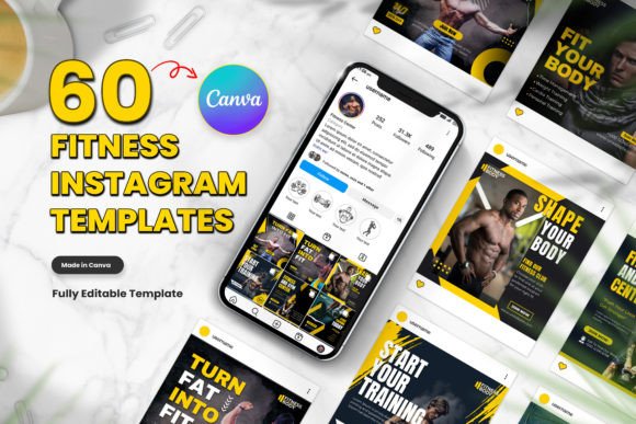 Download 60 Fitness Instagram Canva Templates - Fitness Collection