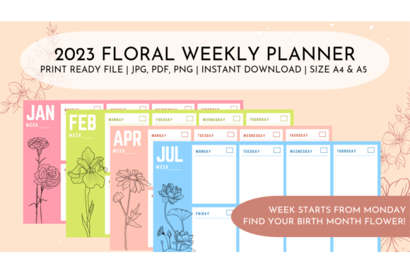 Download Birthday Flowers Weekly Planner 2023 - Premium Resources