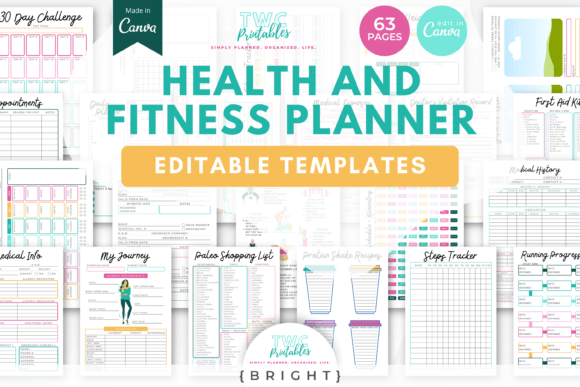 Download Health &amp; Fitness Planner Canva Templates - Fitness Collection