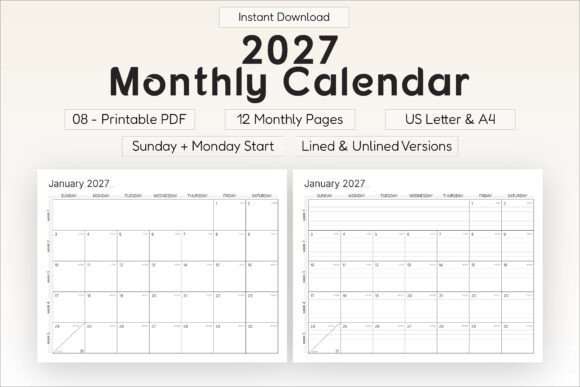 Download 2027 Monthly Calendar Printable - Printable Collection