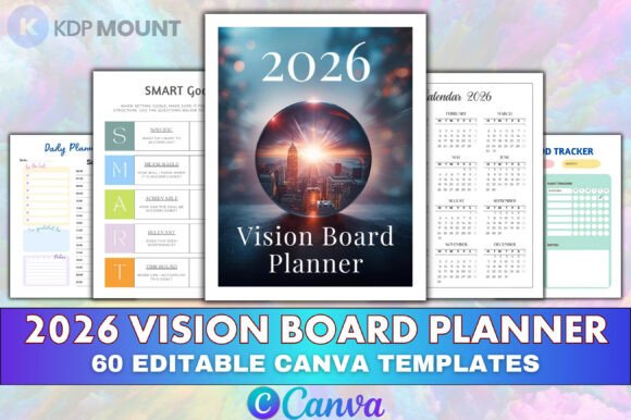 Download 2026 Vision Board Planner Canva Editable - Premium Resources