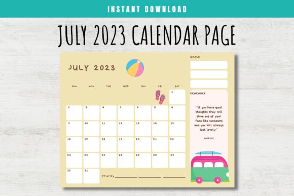 Download July 2023 Calendar Page for Kids - 2023 Collection